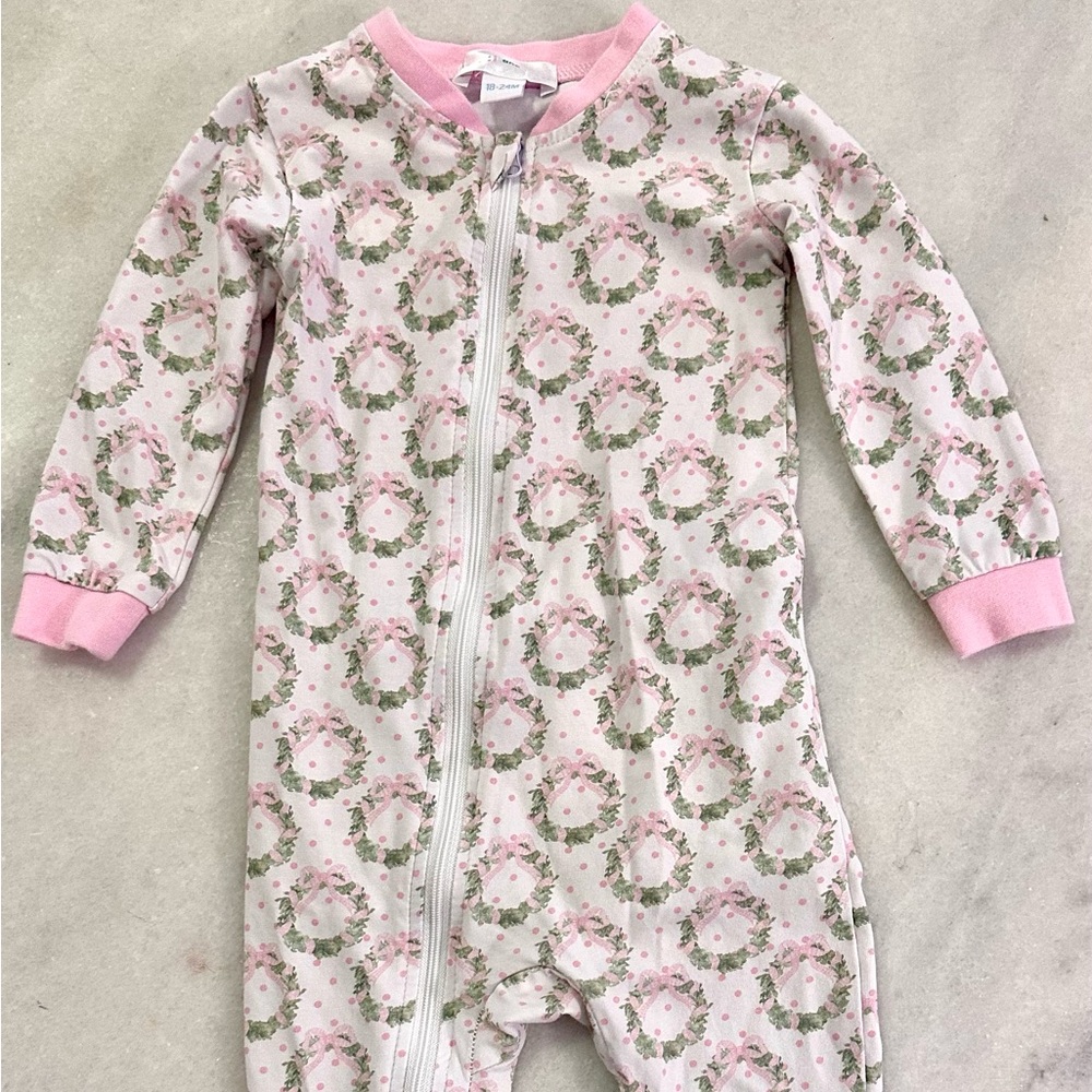 Christmas pajamas with personalized monogram “kate” on the back bottom area